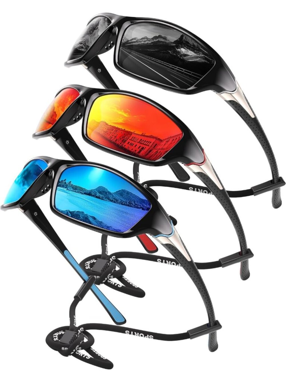 Polarized Wrap Around Sports Sunglasses for Men - UV Protection for Fishing